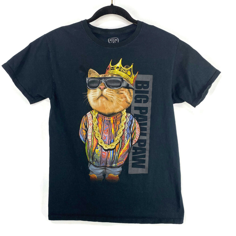 Big Paw Paw Cat T-Shirt Biggie Smalls Coogi Hip Hop Black Small Graphic Tee